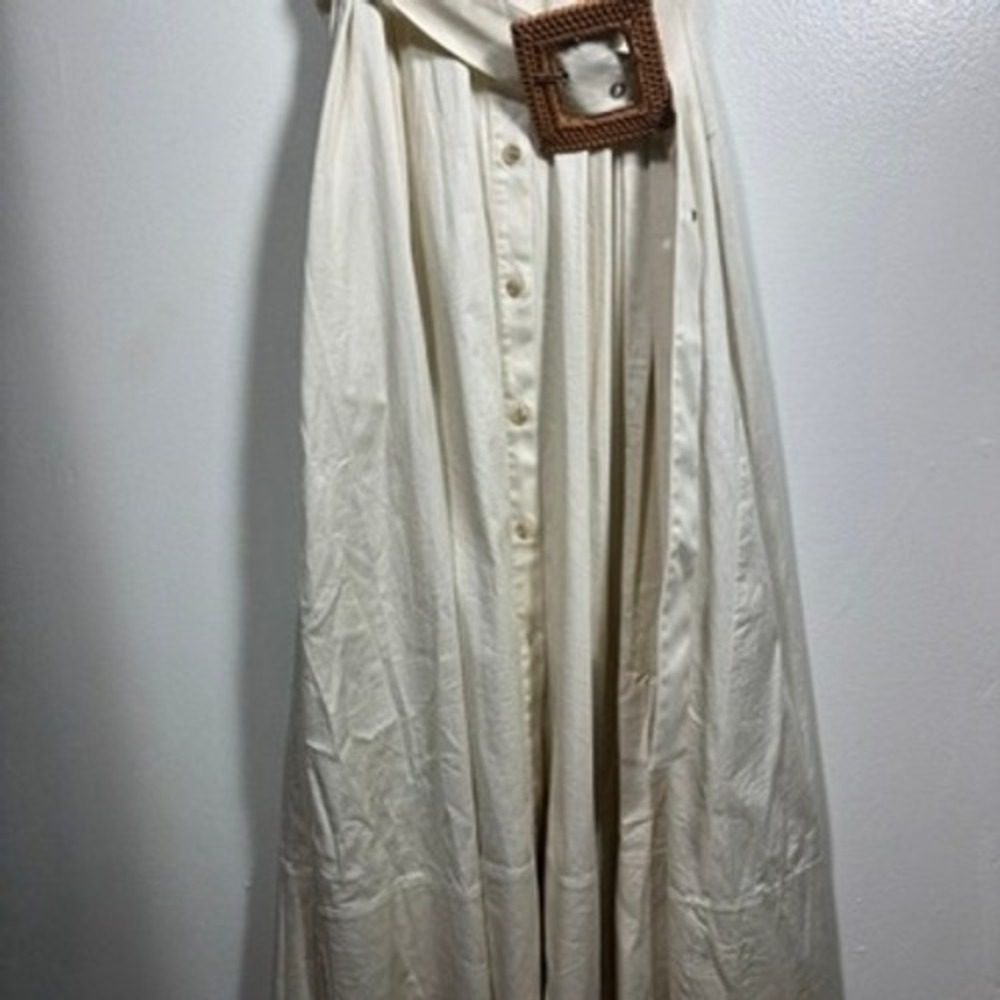 Alden Adair Button Front Dress Women Sz S Cream Ruffle Flutter Sleeve Belted - Picture 7 of 13